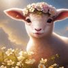 Lamb Sheep And Flowers Diamond Painting