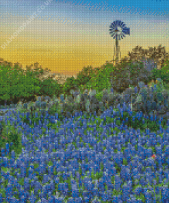 Texas Bluebonnets With Windmill Diamond Painting