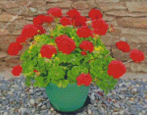 Red Flowers Geraniums Diamond Painting