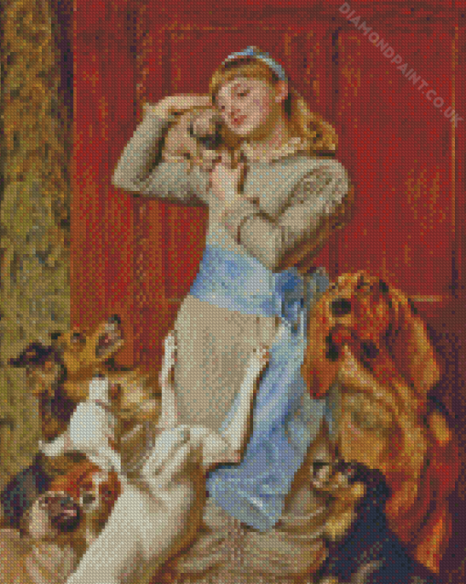 Young Lady With Dogs Diamond Painting