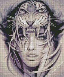 Black and white tiger girl Diamond With Numbers