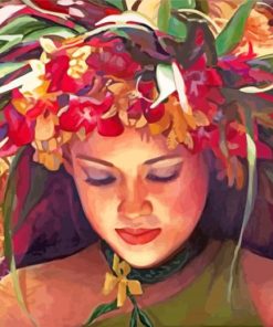 Hawaiian lady with floral headdress Diamond With Numbers