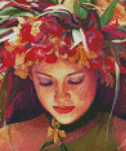 Hawaiian lady with floral headdress Diamond With Numbers