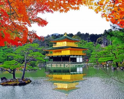 kinkakuji temple reflection Diamond With Numbers