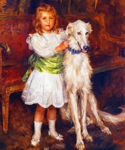 Little Girl And Borzoi Dog Diamond With Numbers