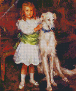 Little Girl And Borzoi Dog Diamond With Numbers