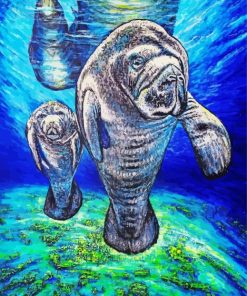 manatees animal art Diamond With Numbers