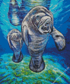 manatees animal art Diamond With Numbers