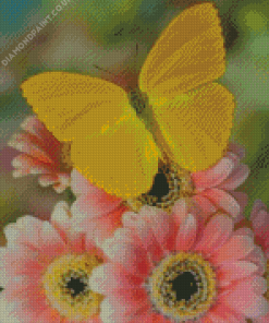 yellow butterfly on flowers Diamond With Numbers