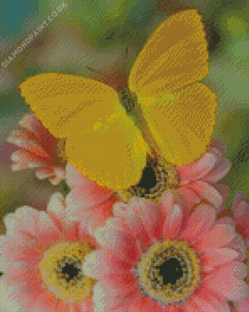 yellow butterfly on flowers Diamond With Numbers