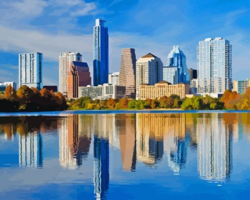 Austin Skyline Reflection Diamond Painting