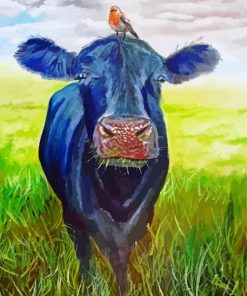 Black Cow And Bird Diamond Painting