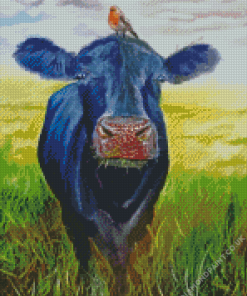 Black Cow And Bird Diamond Painting