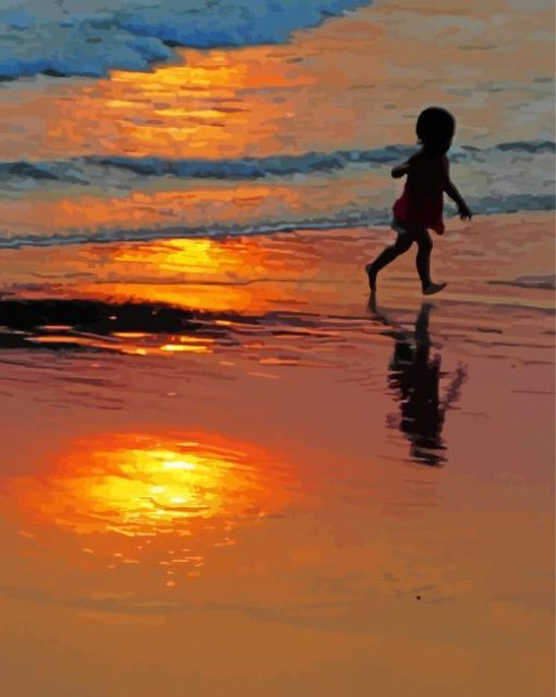 Boy Running On Beach Diamond Painting