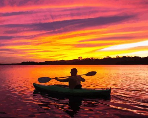 Canoeing At Sunset Diamond Painting