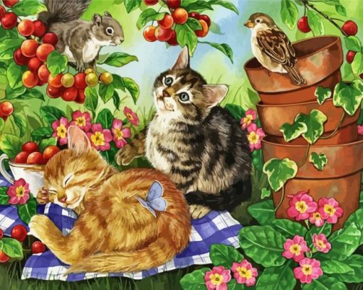 Cats And Squirrel Diamond Painting