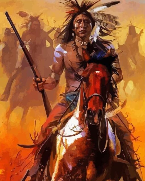 Cherokee Indian On Horse Diamond Painting