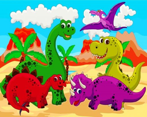 Cute Cartoon Dinosaurs Diamond Painting