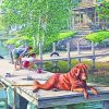 Dog On Lake Pier Diamond Painting