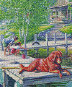 Dog On Lake Pier Diamond Painting