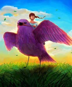 Girl With Purple Bird Diamond Painting