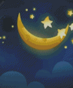 Golden Moon And Stars Diamond Painting