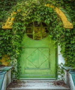 Green Cottage Door Diamond Painting