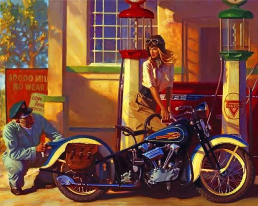 Motorcycle Gas Station Diamond Painting