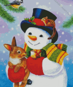 Snowman With Birds Diamond Painting