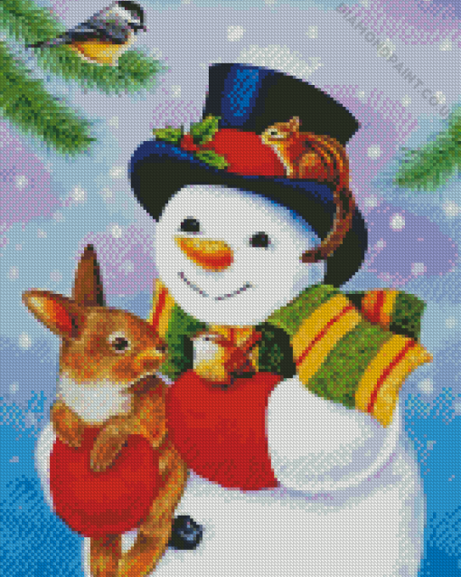 Snowman With Birds Diamond Painting