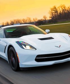 White Chevrolet Stingray Diamond Painting