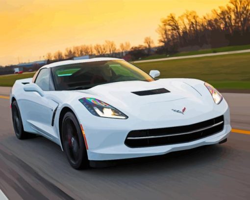 White Chevrolet Stingray Diamond Painting