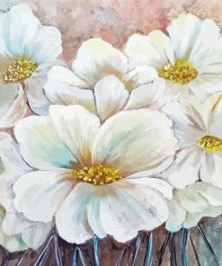 White Abstract Flowers Diamond Painting