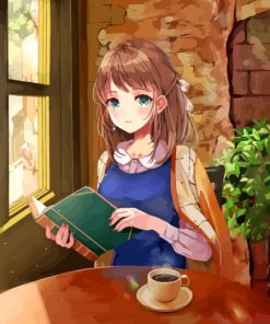 Anime Reading In A Cafe Diamond Painting