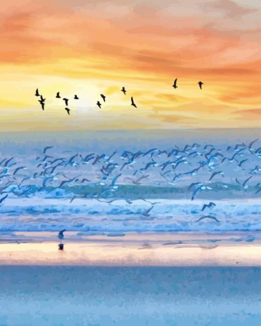 Beach With Seagulls Diamond Painting