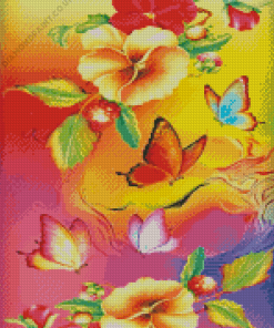 Flowers And Butterflies Diamond Painting