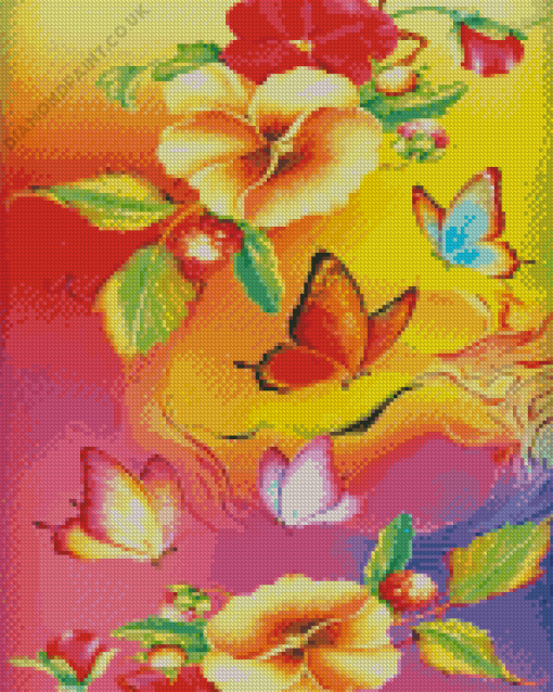 Flowers And Butterflies Diamond Painting