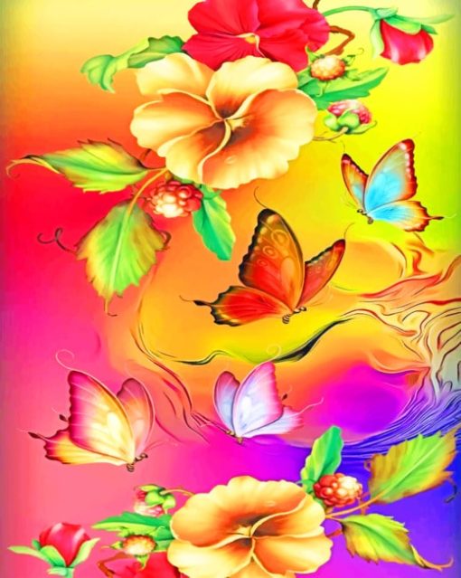 Flowers And Butterflies Diamond Painting