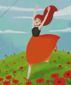 Girl Running In Field Diamond Painting