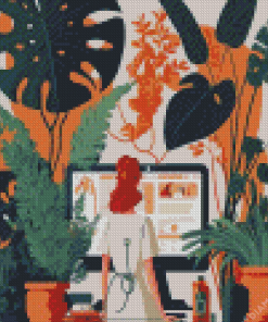 Girl With House Plants Diamond Painting