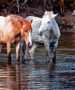 Horses In River Diamond Painting