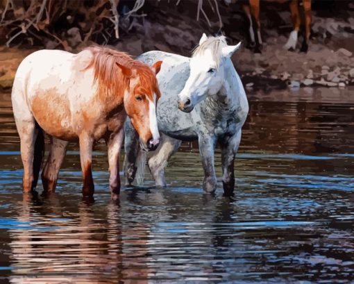 Horses In River Diamond Painting