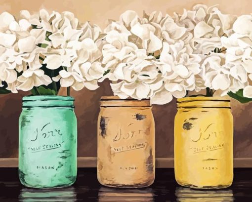 Hydrangeas In Mason Jars Diamond Painting