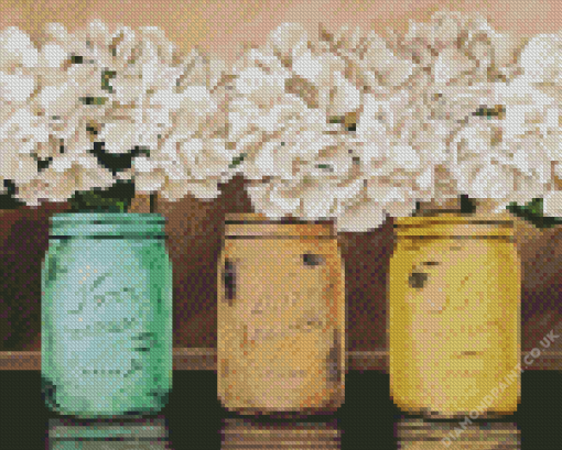 Hydrangeas In Mason Jars Diamond Painting