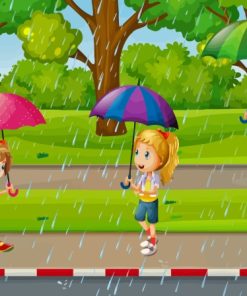 Kids Playing In Rain Diamond Painting