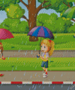 Kids Playing In Rain Diamond Painting