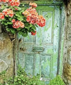 Old Door With Flowers Diamond Painting