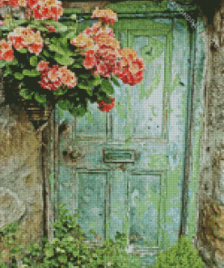 Old Door With Flowers Diamond Painting