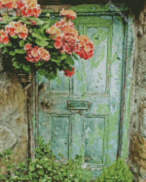 Old Door With Flowers Diamond Painting