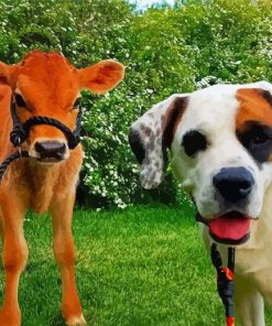 Orange Cow And Dog Diamond Painting